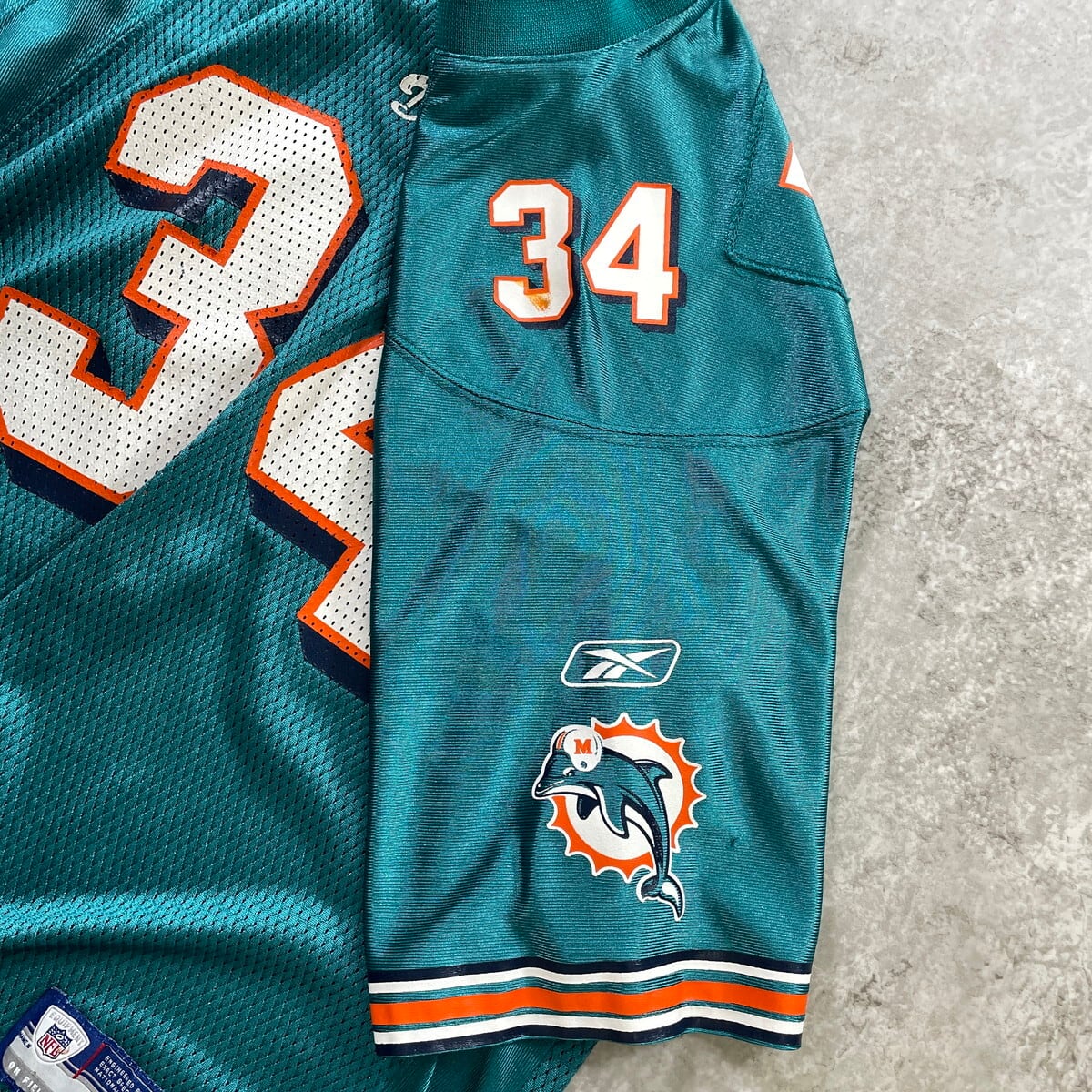 リーボック×NFLドルフィンズ刺繍アメフトゲームシャツ 白　XL ビッグサイズ Reebok リーボック NFL アメフト メッシュ ゲームシャツ