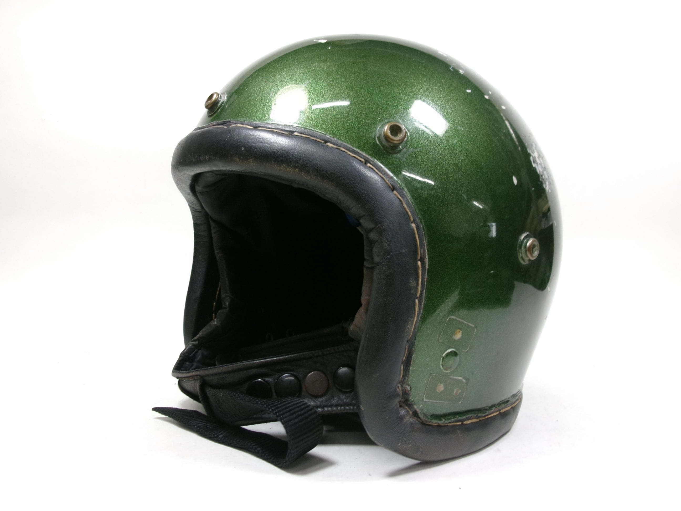 初期！60s HA R-1 ヒロタケ アライ 緑 ジェットヘルメット 革巻き 