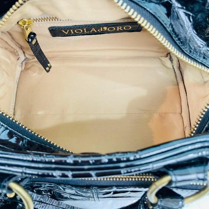 VIOLAd'ORO クロコ型押し エナメル2wayバッグ 黒 ほぼ未使用