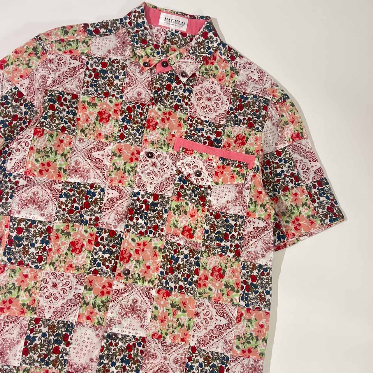 パッチワーク PAGERO パジェロ 花柄 BD ボタンダウン 半袖シャツ M/マルチ メンズ ゴルフ