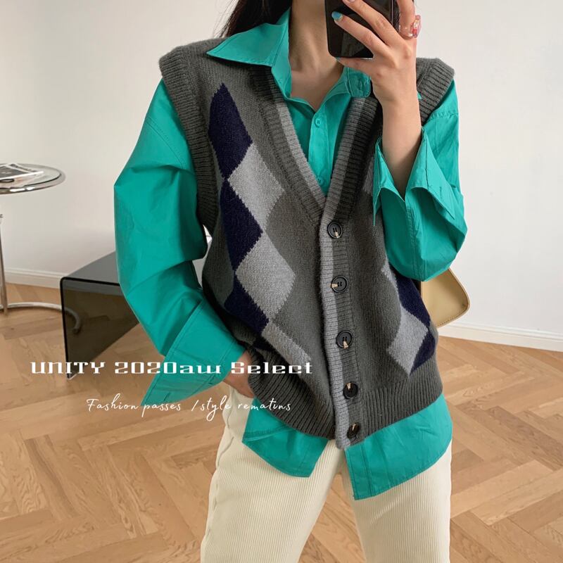 スタンダードカラーウールニットカジュアルウィンター レトロ 冬物 ビッグFスモールZ韓国76291751921