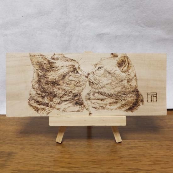 藤重日生 手描き焼き絵 ウッドバーニング fuji140011 猫 ネコ キャット