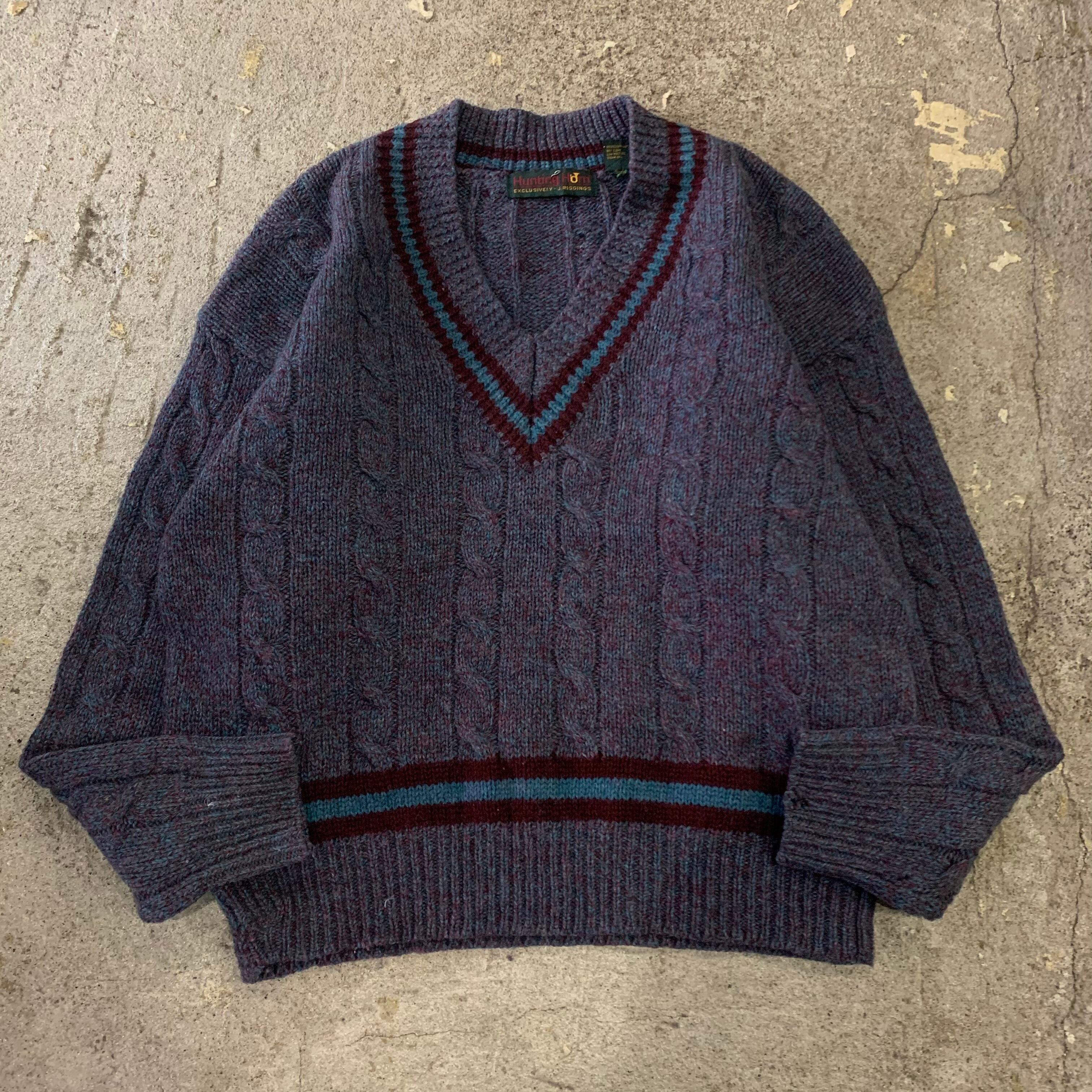 90s hunting horn Vneck knit | What