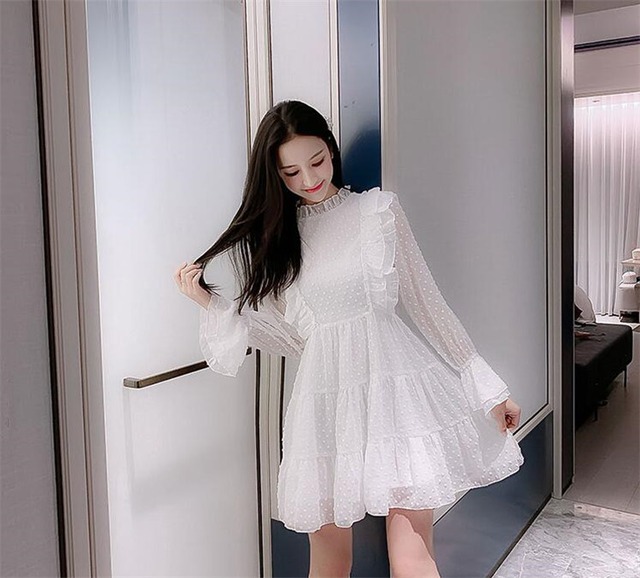 韓国ファッション高品質 初秋新作！エレガント シフォン ドレス 女性 秋 スカート sweet系