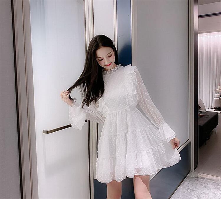 韓国ファッション高品質 初秋新作!エレガント シフォン ドレス 女性 秋 スカート sweet系