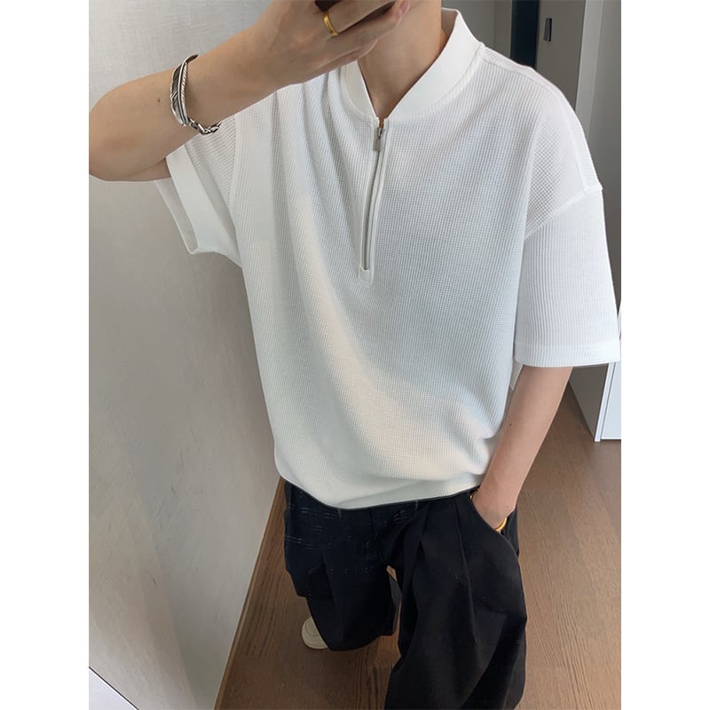 dannyandzee定番ワッフルハーフジップ半袖シャツ | mblueshop