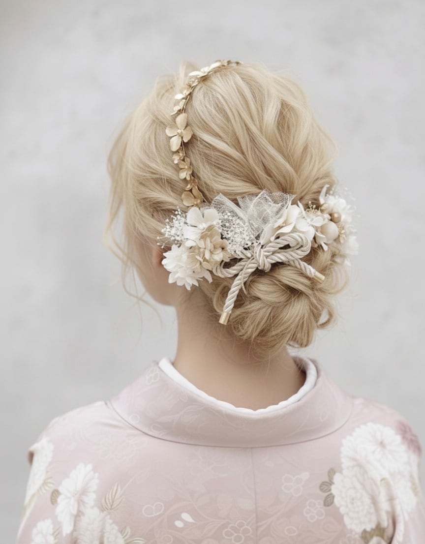 真鍮フラワーカチューシ髪飾り 成人式 卒業式 結婚式