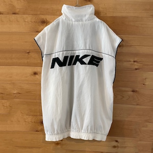 【NIKE】90s 白タグ ナイロンジャケット スウィッシュ ナイキ 刺繍ロゴ バックロゴ 袖脱着 裏地メッシュ Mサイズ 古着