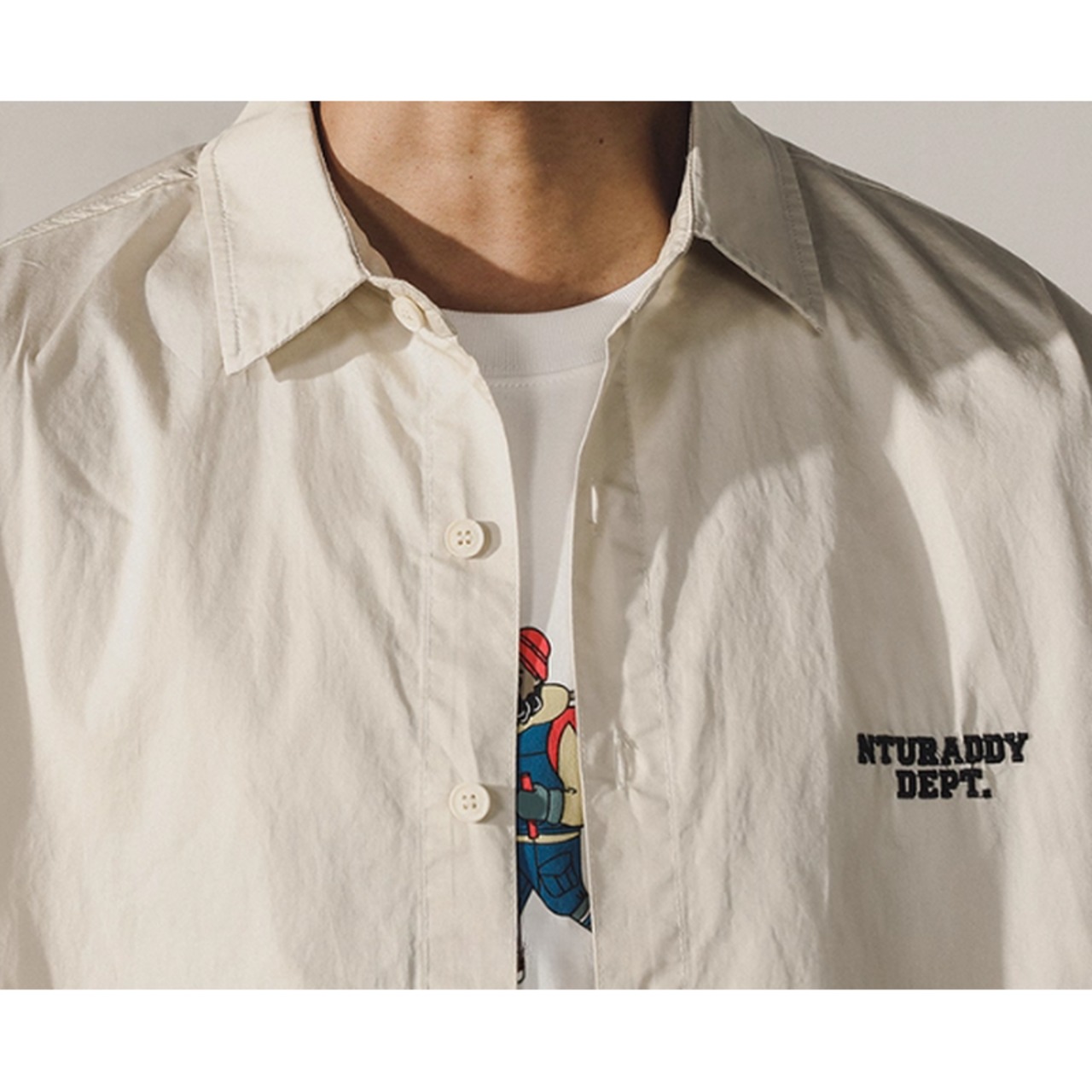 刺繍ロゴ入りオープンカラーシャツ 10112