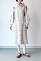 Neutral color asymmetric neck knit dress