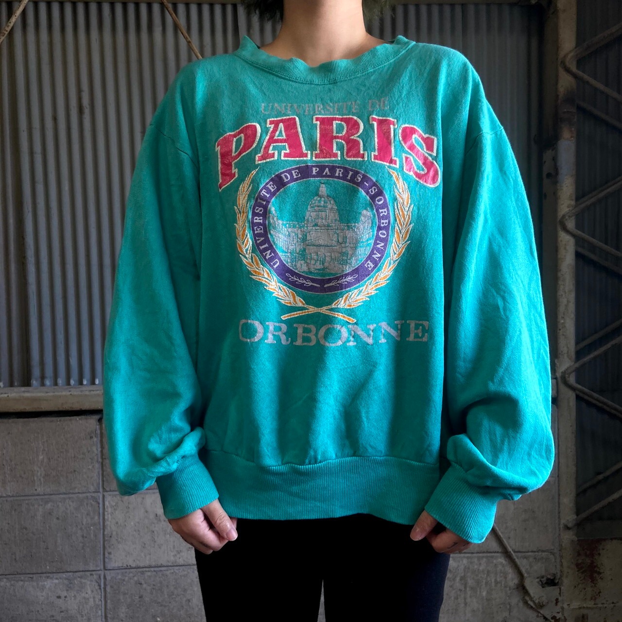 80年代 UNIVERSITE DE PARIS SORBONNE カレッジプリント スウェット  