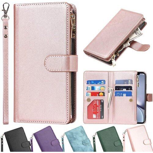 Eastwave for iPhone XS Max 手帳型 ケース アイフォン XS Max 手帳型 財布型 縄掛けケース PU革 レザー 本格風ケース 保護 カバー 大容量財布型/多枚カード収納/ファスナー設計/おつり コイン収納 横置き機能 防指紋 防塵 きスタンド機能 モデルピンク 1809