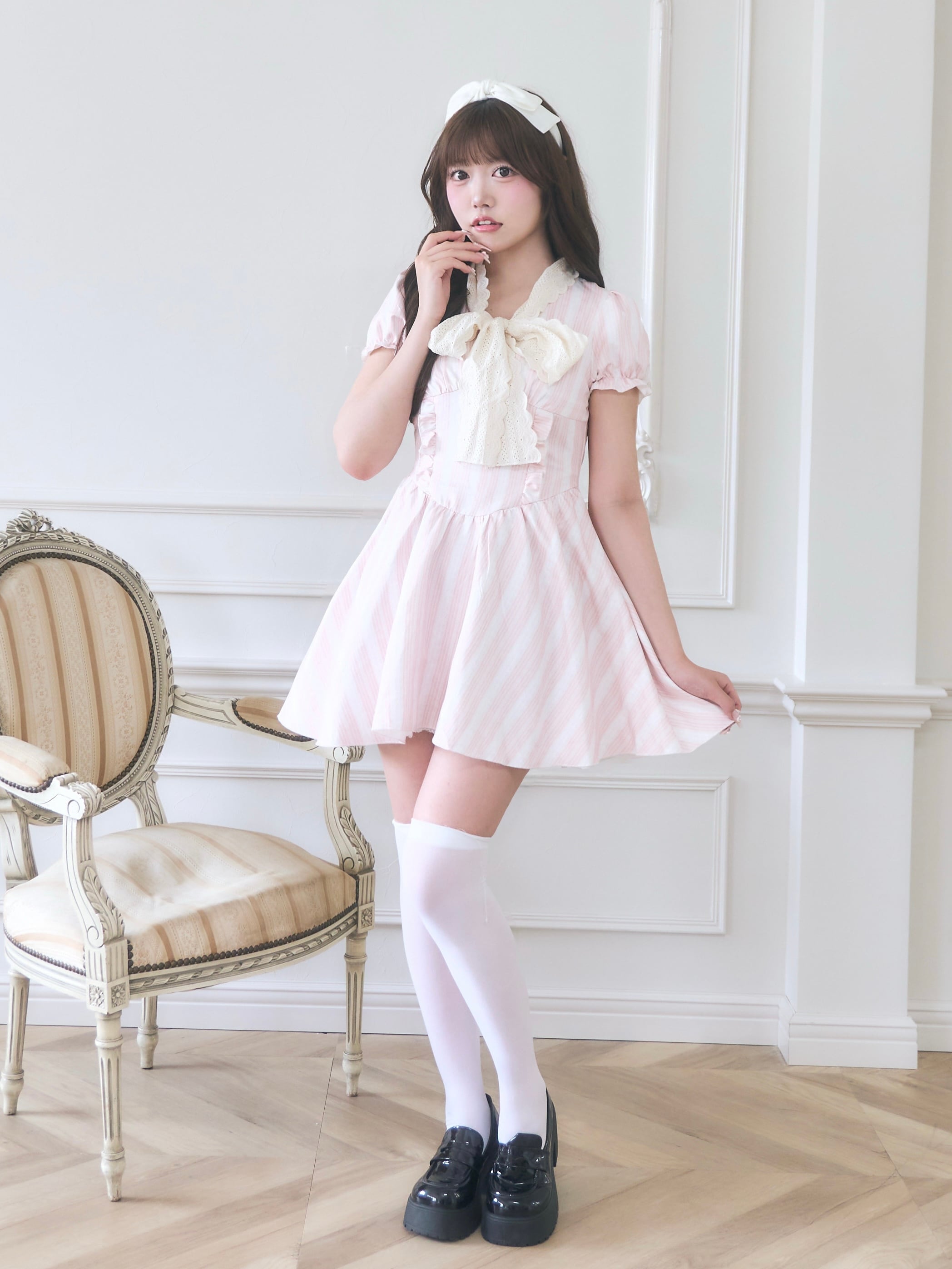 stripe cotton lace op