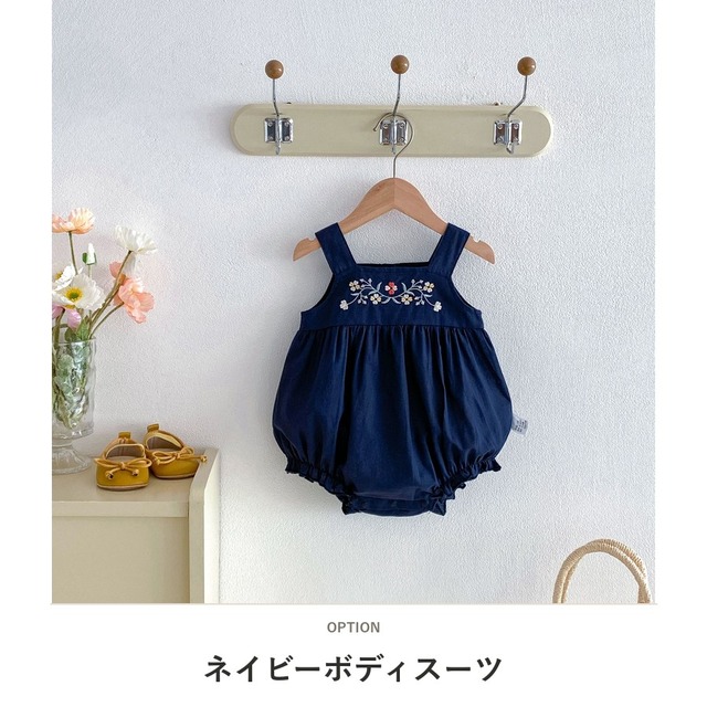 【BABY】フラワー刺繍ノースリーブボディスーツ - 2