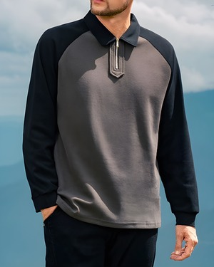 ハーフジップ ラグランスリーブ長袖シャツ 5色　E0168