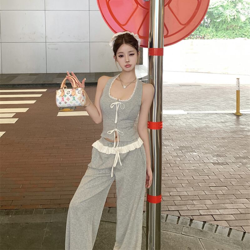 【set】ホルターネックトップス×ワイドパンツセット M32883