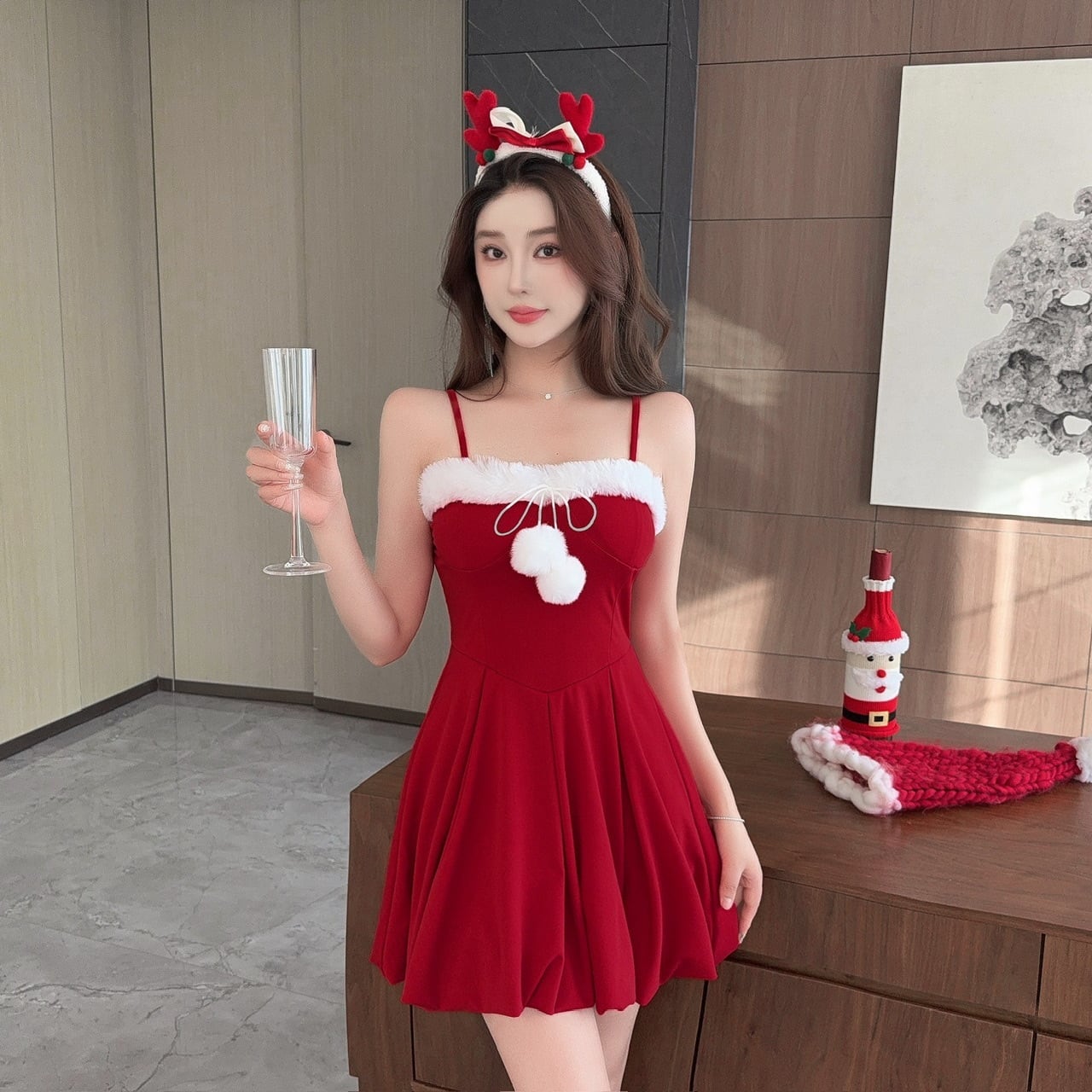 ミニドレス キャバドレス セクシー クリスマス フェザー切り替え ボリュームスカート キャミ ワンピ クリスマス パーティー JC2-DD6120