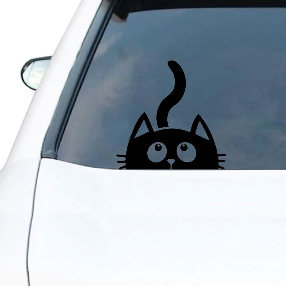 車 ステッカー 猫 キャット ネコ 愛猫 覗く リア ガラス給油口