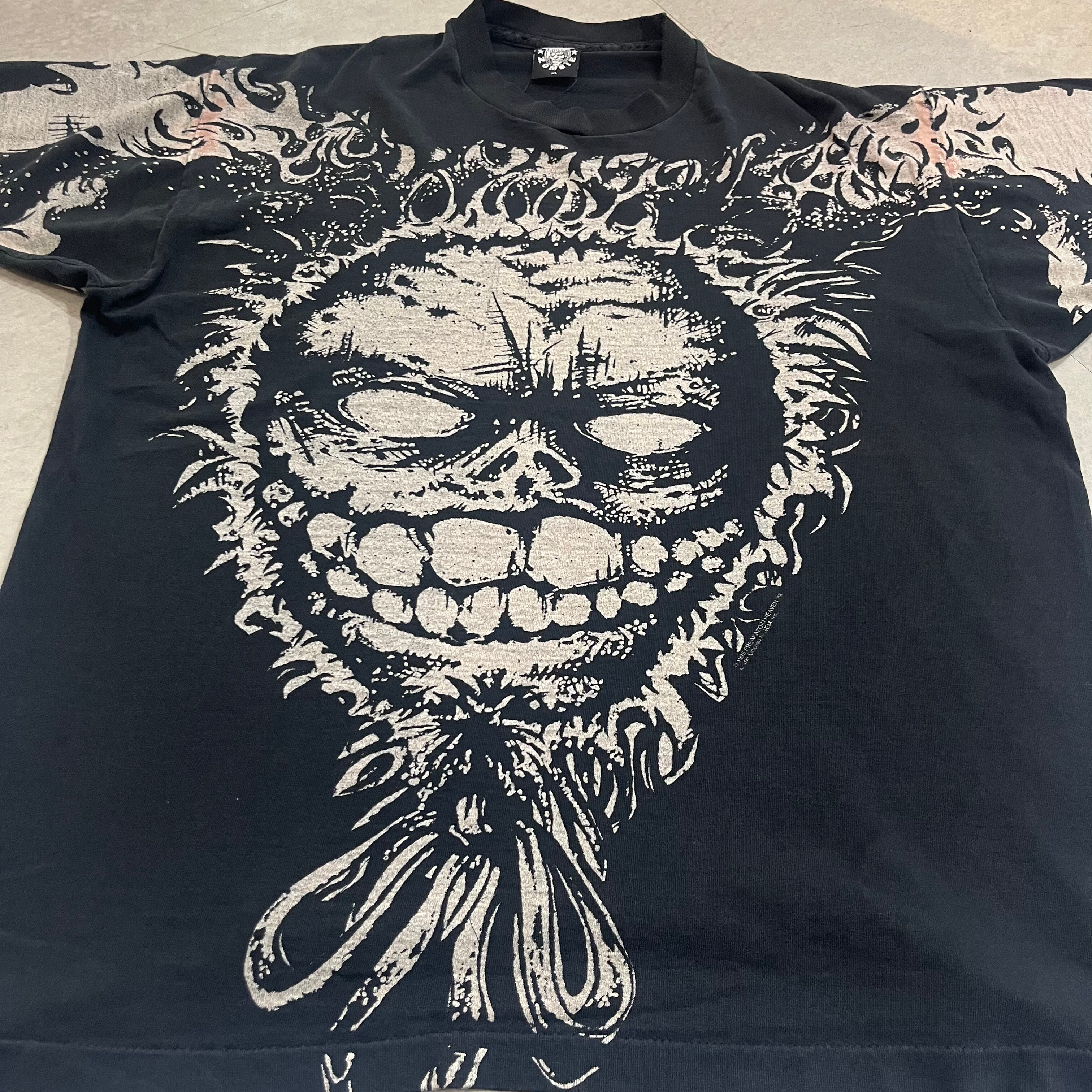 90年代 USA製 size:XL 【 WHITE ZOMBIE 】ホワイトゾンビ ヘビーメタル バンドTシャツ 両面プリント オールオーバープリント  黒 古着 古着屋 高円寺 ヴィンテージ