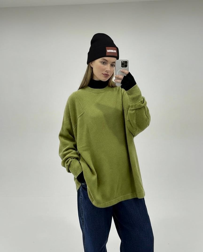 wool Blend Classic Knit Panel Long Sleeve