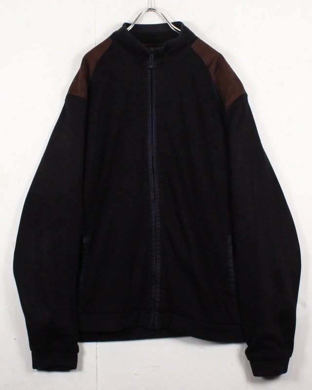 【Caka act2】Two-Tone Fake Suede Switching Vintage Loose Zip Up Knit Jacket