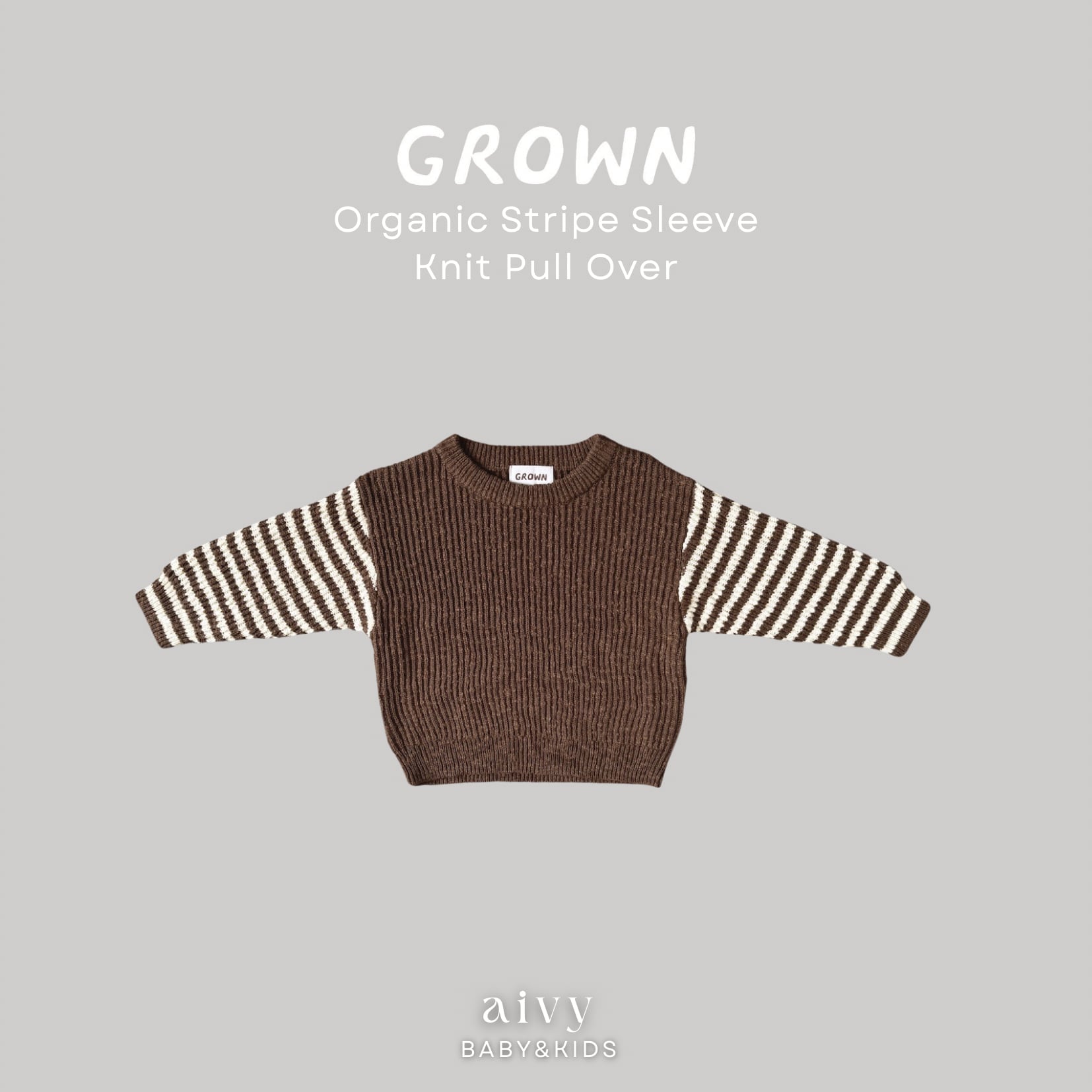 【即納/送料無料】Grown / Organic Stripe Sleeve Knit Pull Over