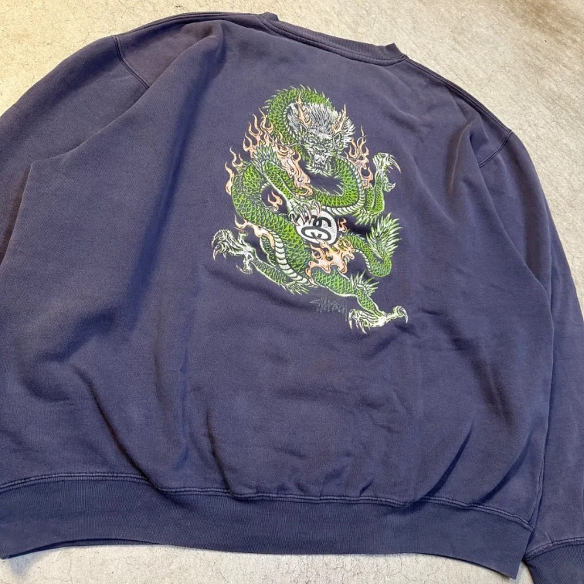 90s old stussy 紺タグ USA製 スウェット ドラゴン 龍 ナス紺 茄子紺 