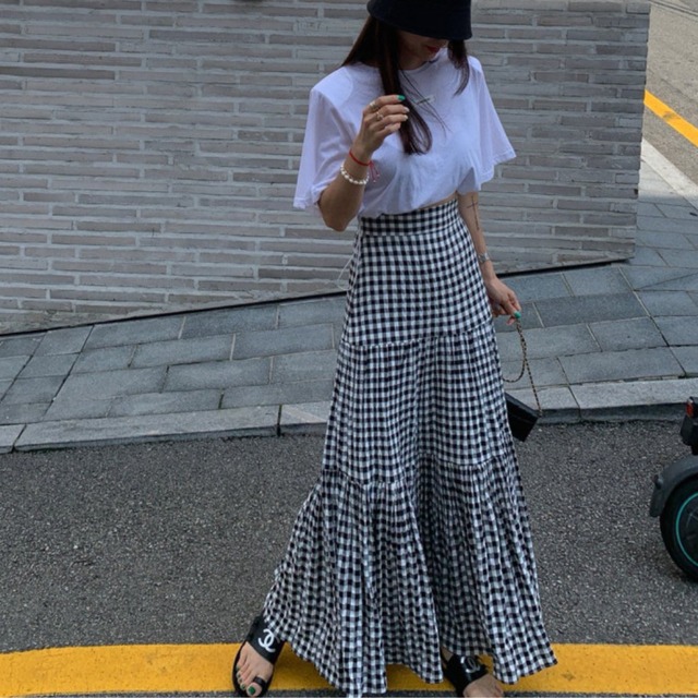 ギンガム ティアード スカート 3412521