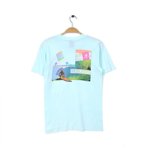 80s OP オーシャンパシフィック ヴィンテージTシャツ バックプリント サーフ 水色 メンズS相当 OCEAN PACIFIC 古着 @BZ0070