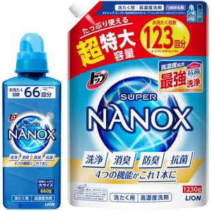 【新着特価】トップ ナノックス(NANOX)トップ スーパーナノックス 蛍光剤・シリコーン無添加 高濃度 洗濯洗剤 液体 本体大ボトル 660g+詰め替え 超特大1230g