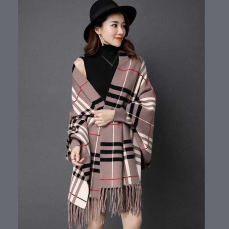 新作 レディース アウター ポンチョ ストール風ポンチョ ストール 大判ストール フリンジ ニット チェック 韓国 通勤 羽織り 防寒 春 秋冬 P3364 Kirari きらり