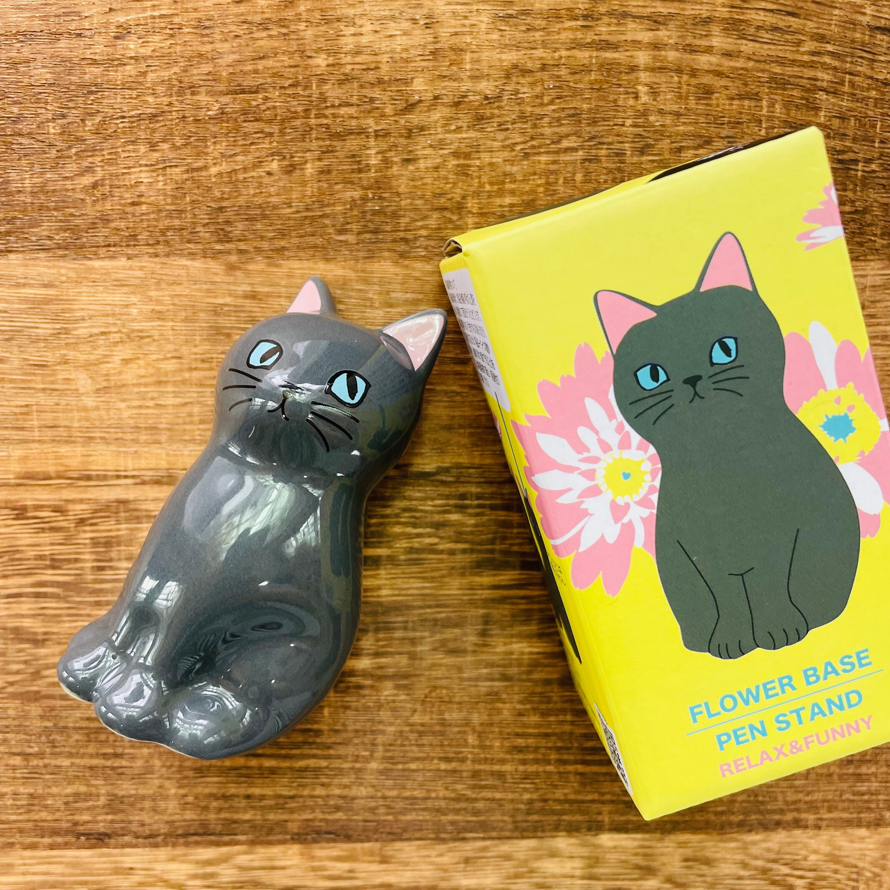 フラワーベース｜ ペンスタンド｜くろこねこA　猫 ねこ ネコ 猫雑貨 ねこモチーフ 猫グッズ ネコ柄 花瓶 花器 花びん フラワーベース 置物 オブジェ フラワーアレンジ ペン立て ペンスタンド 陶器 かわいい おしゃれ レディース プレゼント 贈り物 ギフト