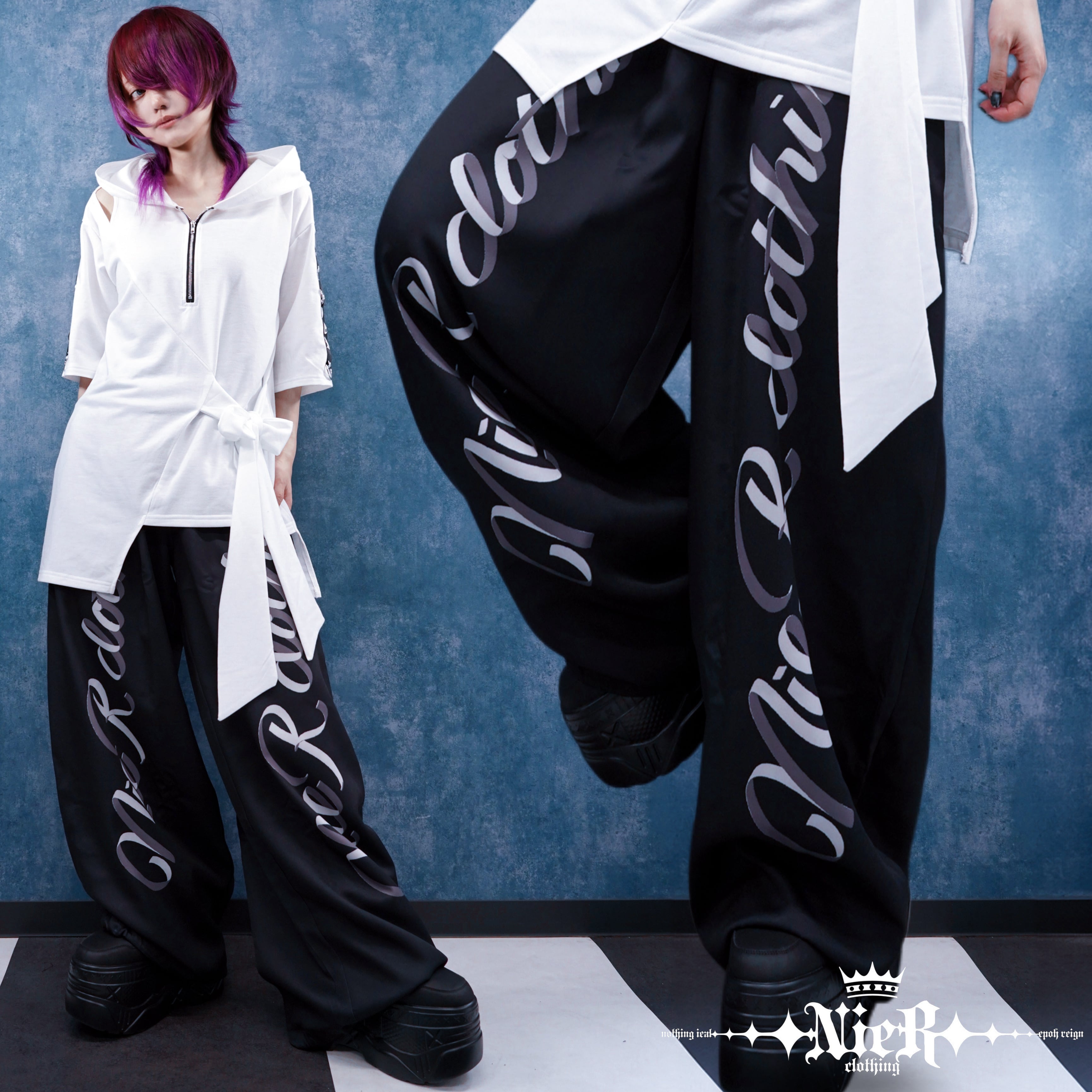 8/4日目玉大特価》裾ドロストMEN'S DOUBLE LOGO WIDE PANTS | NIER