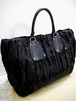 大容量◆PRADA プラダ A4対応ビジネス可 ギャザーデザイン ナイロンｘレザー切替 トート ハンド バッグ 黒◆ 使い勝手抜群の大容量モデル♪
