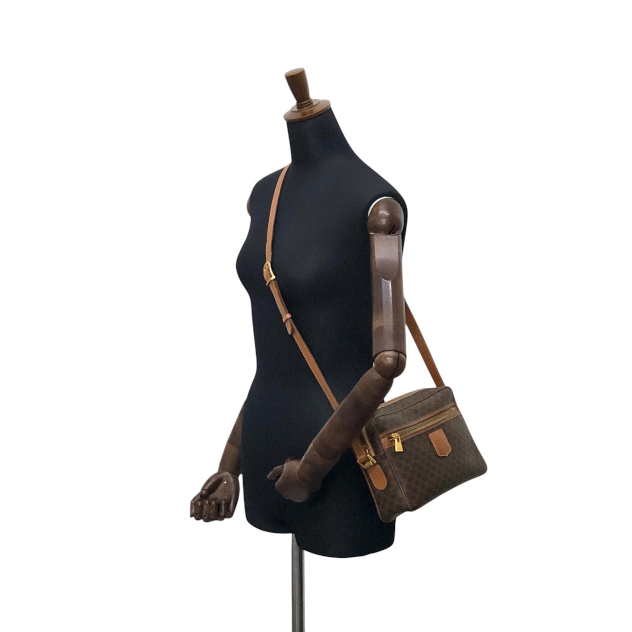 CELINE セリーヌ マカダム ショルダーバッグ ブラウン ブラゾン型押し