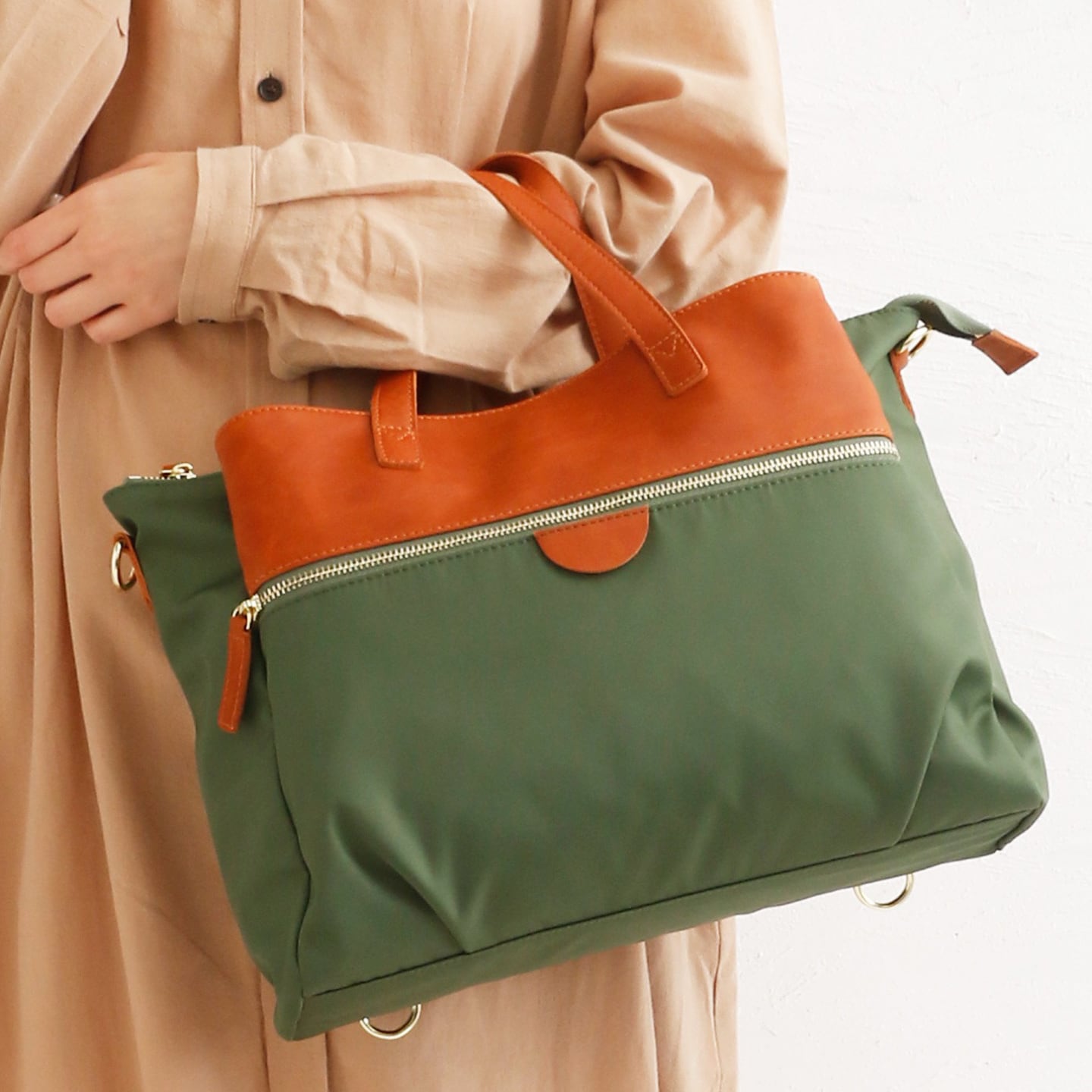 83519】 A4対応 本革使用 3WAY ナイロンリュック トートバッグ  