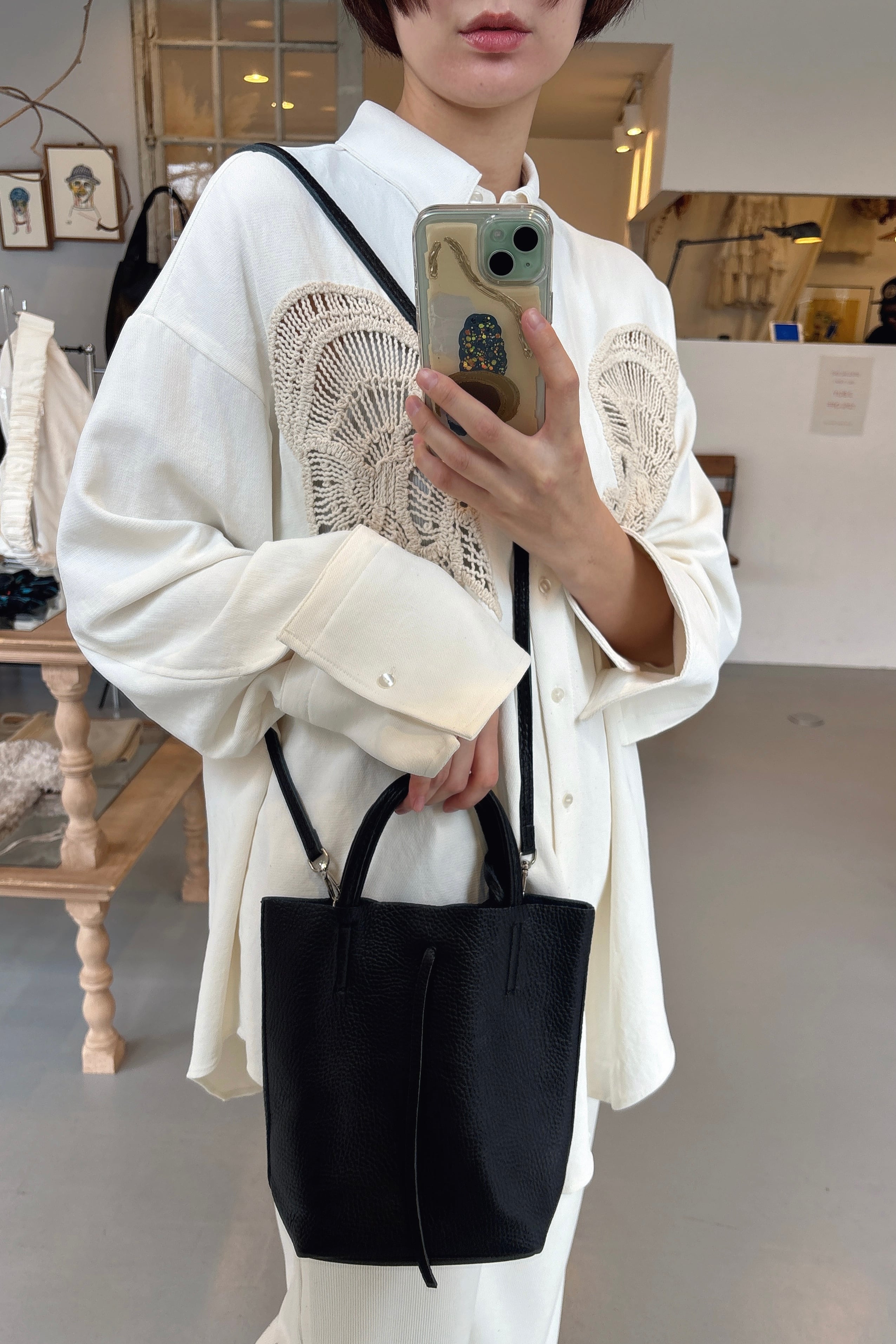 MILLELA FIRENZE Shrink leather mini toteシュリンクレザーミニトート