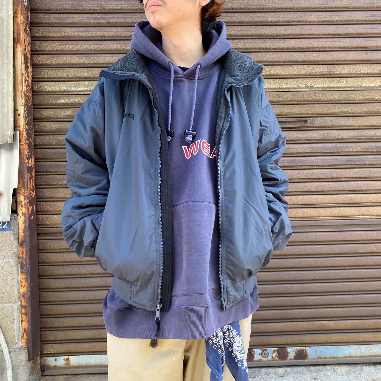 90年代 ビンテージ Columbia コロンビア ハイネック フリース×ナイロン 