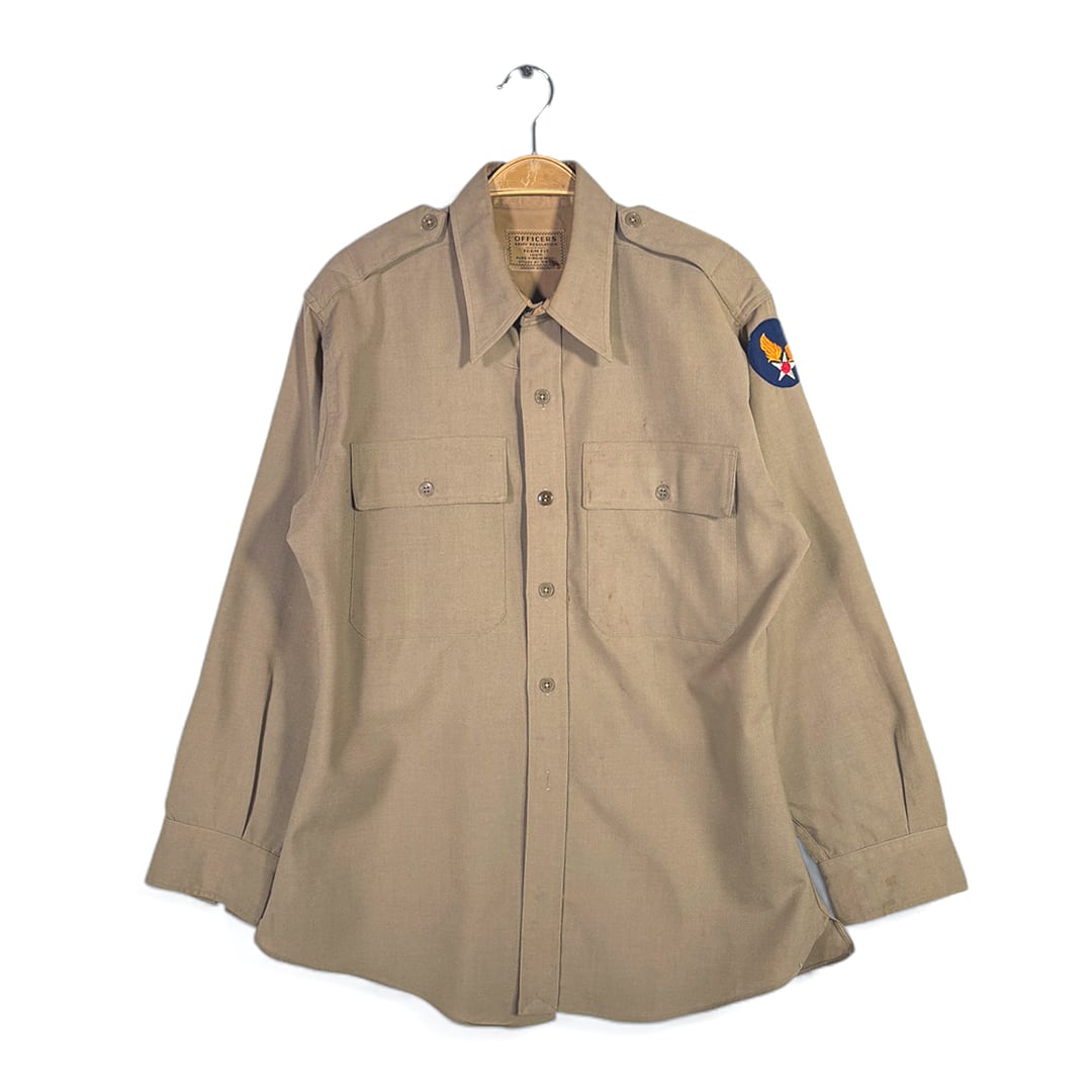 40s USエアーフォース ヴィンテージ オフィサーシャツ ワッペン ウール エポレット ミリタリー U.S.FORCE 長袖シャツ サイズL相当 古着 CA1543