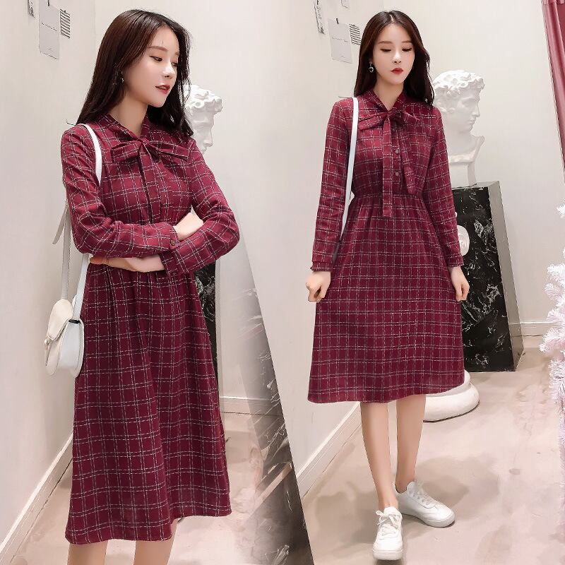 【新作】【送料無料】 新しいファッションチェック柄レースハイウエストミドル丈ルーズマタニティドレスのマタニティドレス2019春バージョン-アリババ ハイウェスト スプリング 春物 expec220868695962