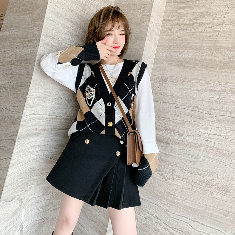 スタイルカフシャツ スタンダードニットカーディガンオータム レトロ 秋物 ステッチ MIUCO95045598791