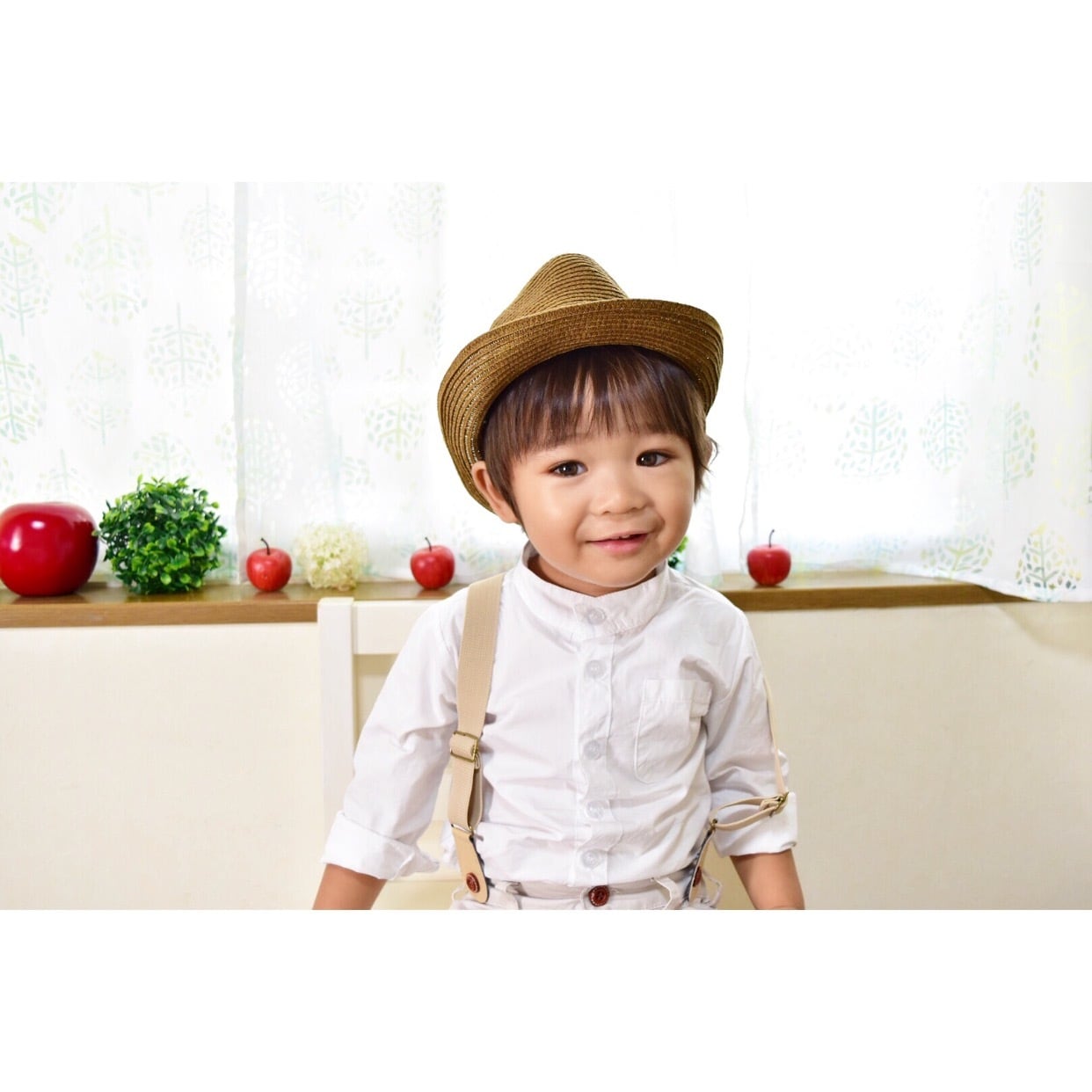 即納】ノーカラーシャツ&サスペンダー付きパンツセット 男の子セット服