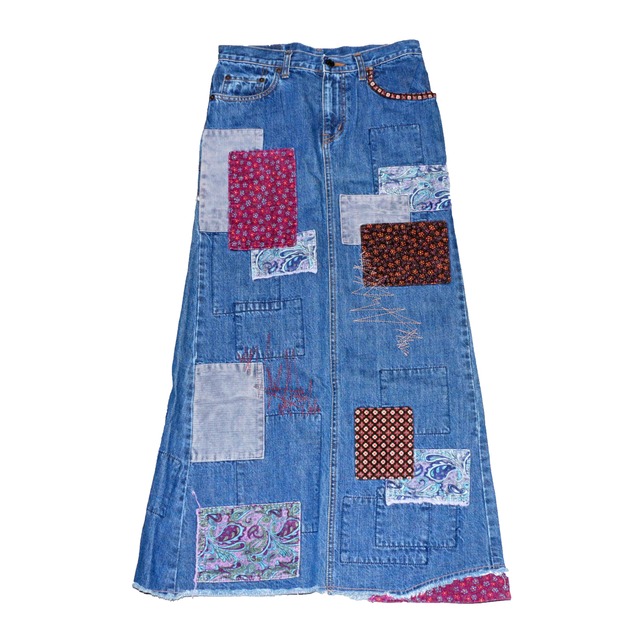 HystericGlamour PatchWorkCutOffDenimLongSkirt