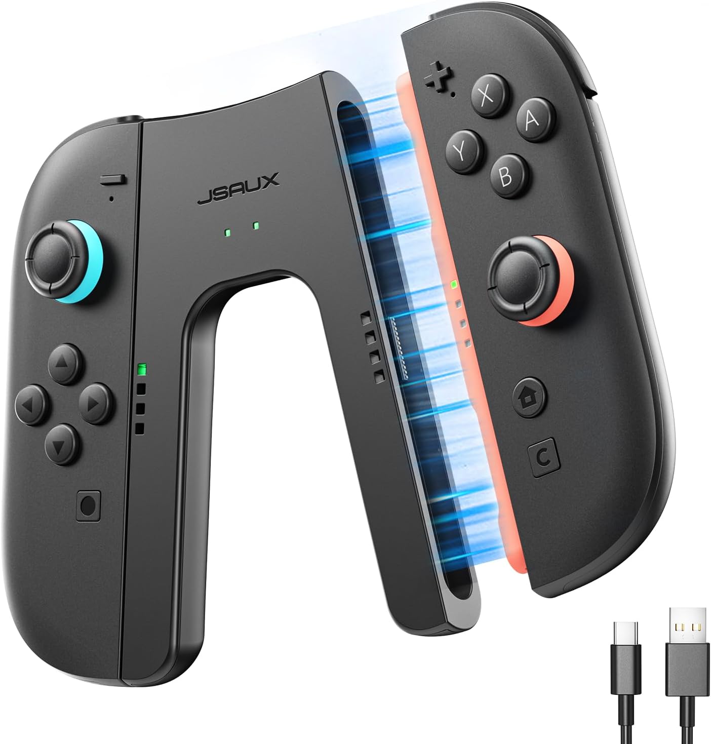 Switch 本体　ケース&ジョイコン充電器付き JSAUX Switch 2用充電グリップ＋JoyCon 2保護ケース2個セット｜V字型