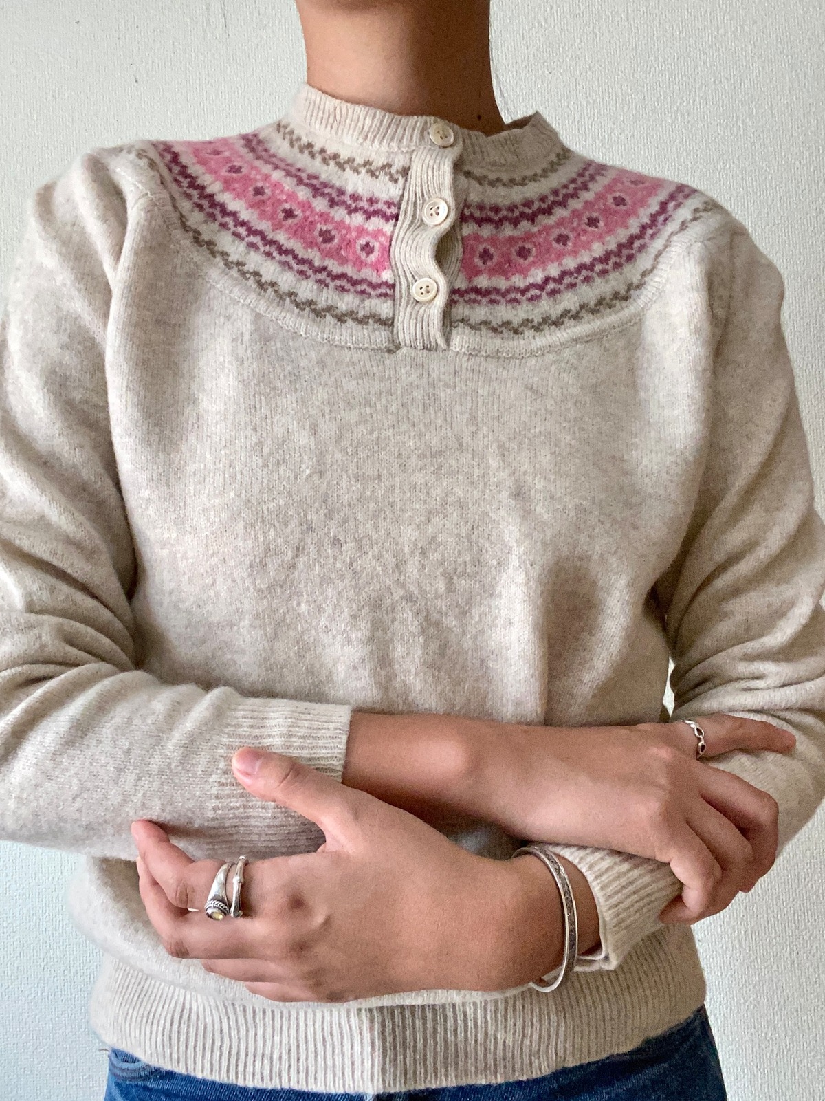 90s "LANDS END" henry neck nordic sweater / 古着 ヴィンテージ ランズエンド ノルディックセーター