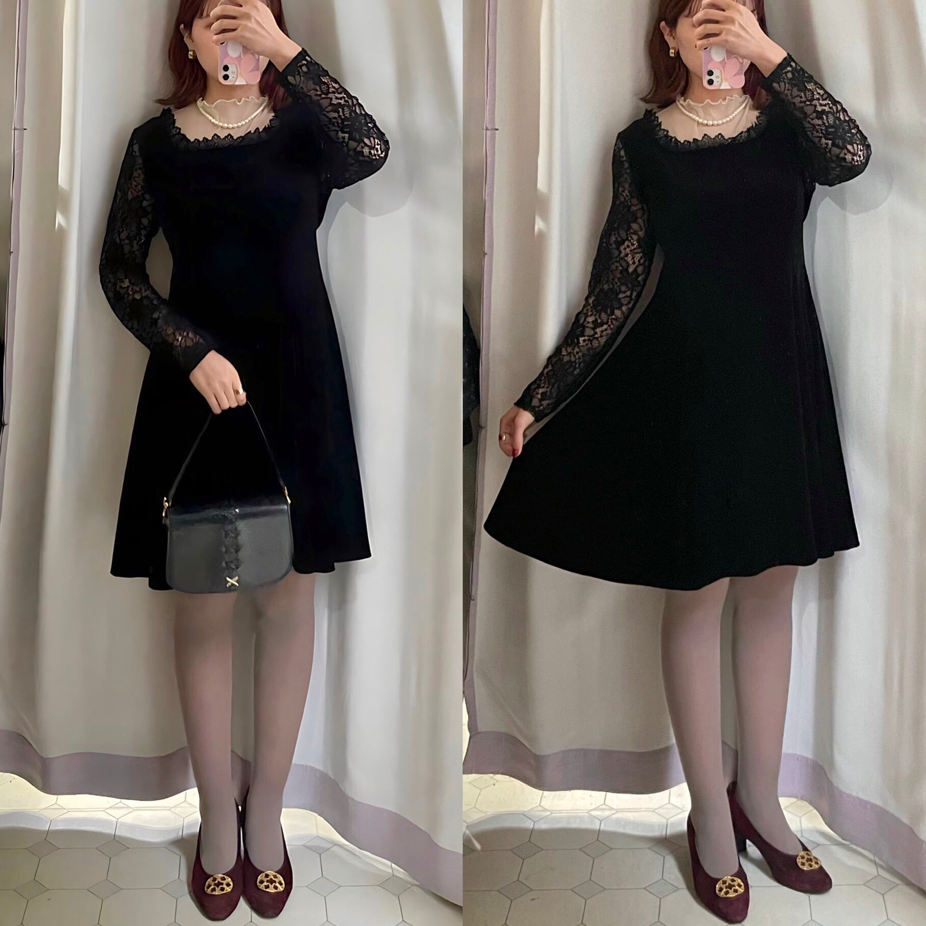 lace sleeve velor mini dress〈レトロ古着 レーススリーブ lace sleeve velor mini dress〈レトロ古着 レーススリーブ