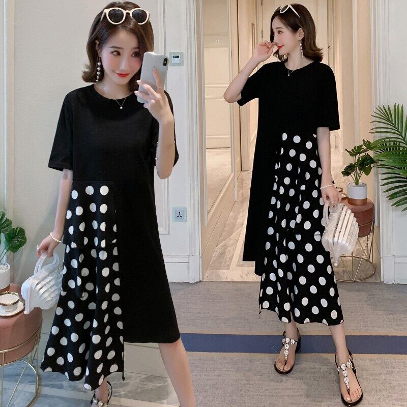 【新作】【送料無料】 不規則な妊娠中の女性夏の編み物綿パッチワーク水玉ケーキドレスマタニティシフォンドレス コットン サマー 夏物 AL expec352014793152