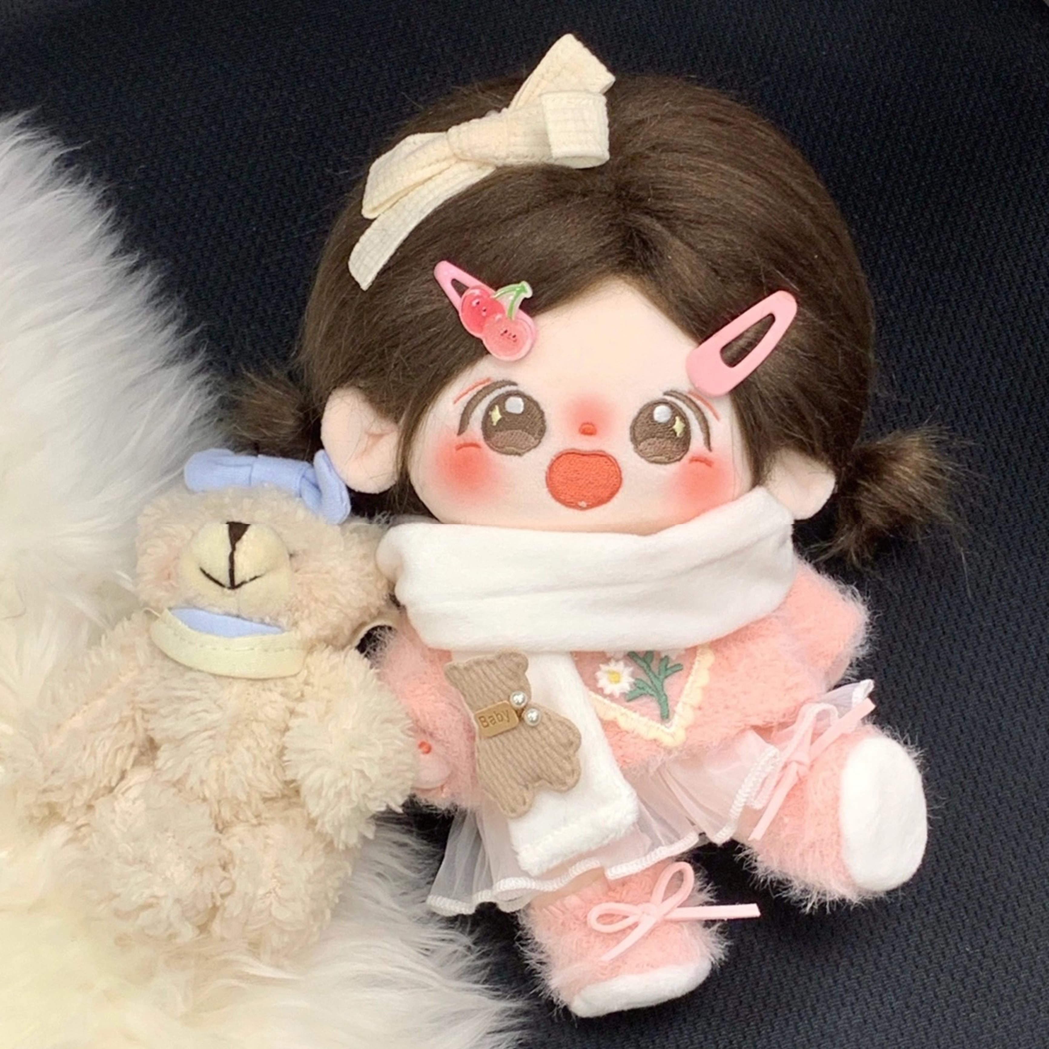 20cmぬい服】ふわふわピーチニットのコーデ 20cm着せ替えぬいぐるみ用