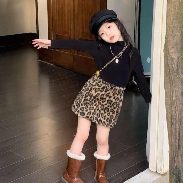 kids ボアヒョウ柄ミニスカート