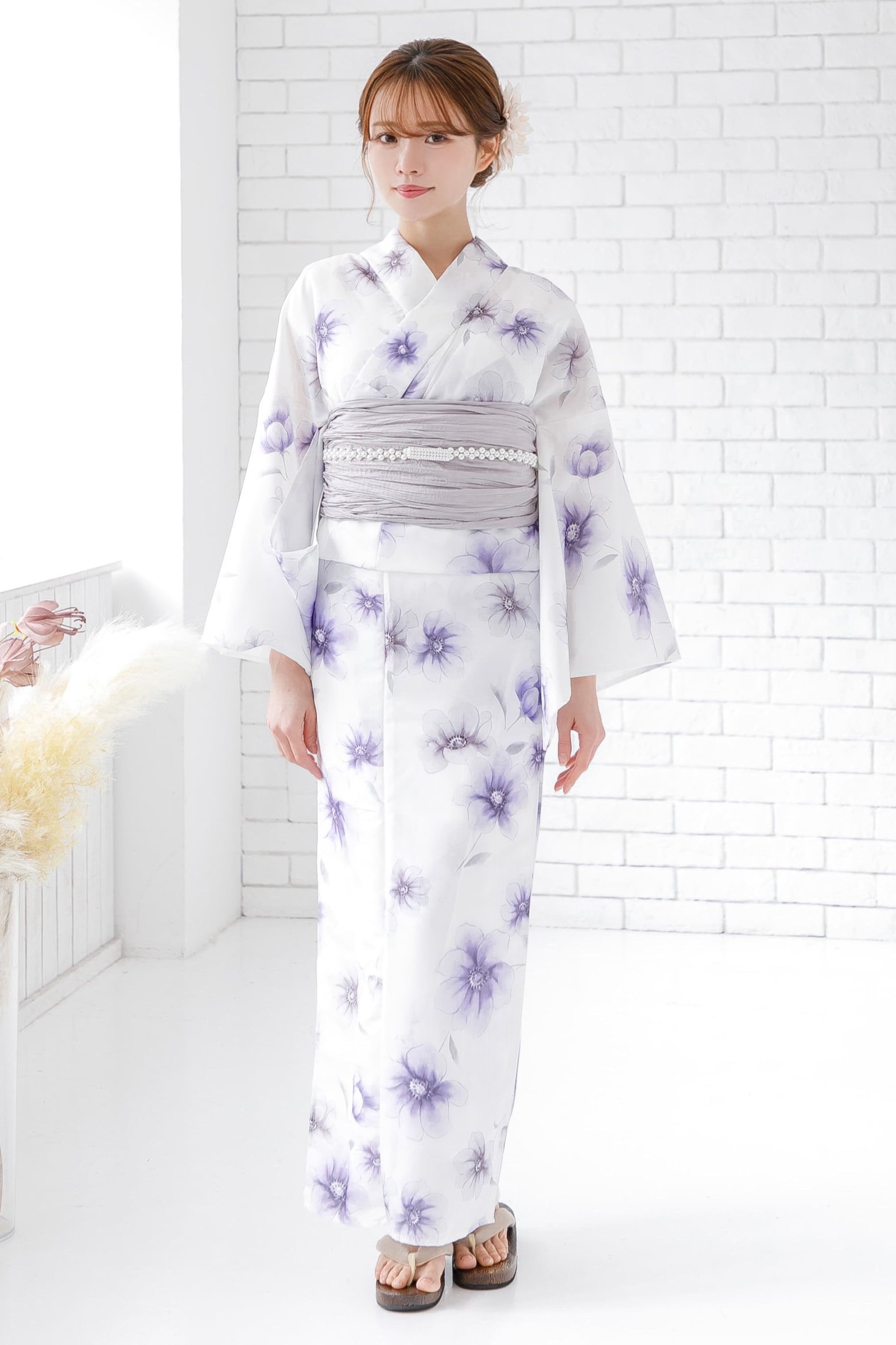 浴衣4点セット藤紫色のポピー花あそび Y4-51 | ANDESIR【アンデジール